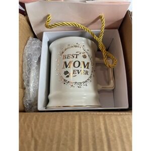 Best Mom Ever White Ceramic Coffee Mug Gold Foil Gift Box LS002A Mother's Day